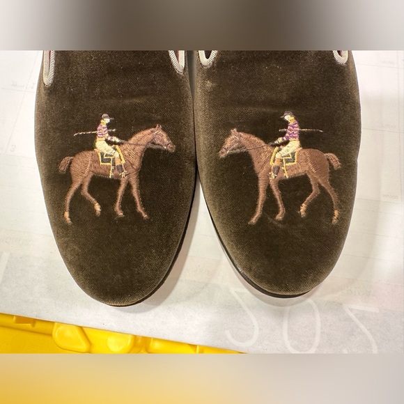 Ralph Lauren Purple Label Brown Velvet Embroidered Accent Collis Slippers- 10.5D - Picture 10 of 16